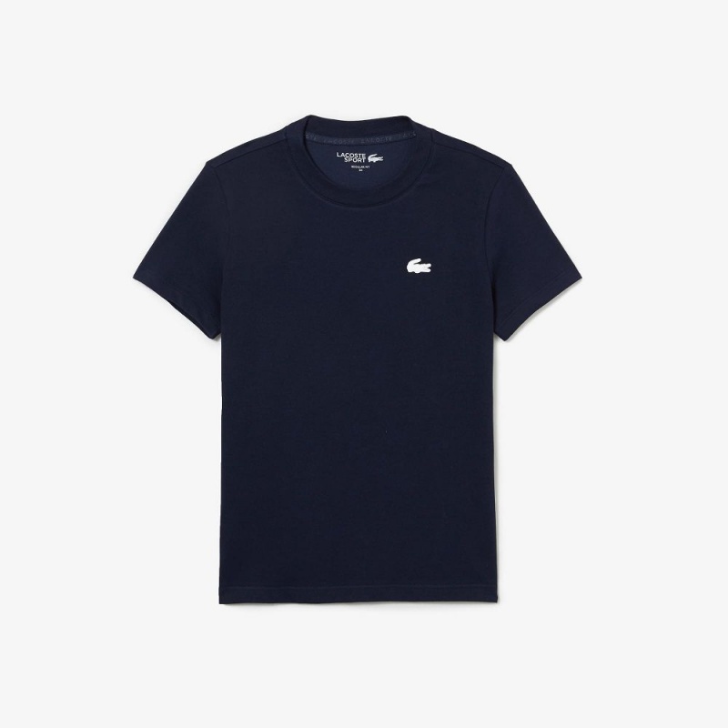 Women's Lacoste Organic Cotton Ultra-Dry Jersey T-Shirt Navy Blue | POY539012