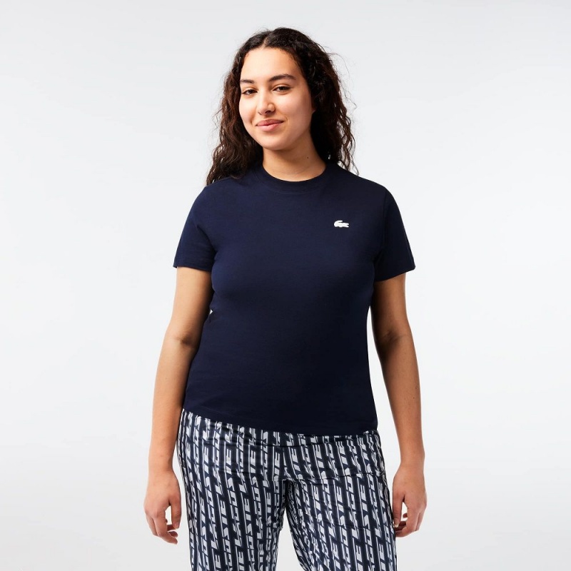 Women's Lacoste Organic Cotton Ultra-Dry Jersey T-Shirt Navy Blue | POY539012