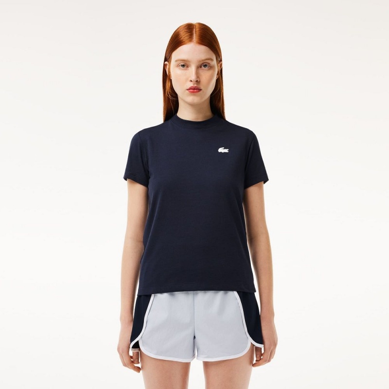 Women\'s Lacoste Organic Cotton Ultra-Dry Jersey T-Shirt Navy Blue | POY539012