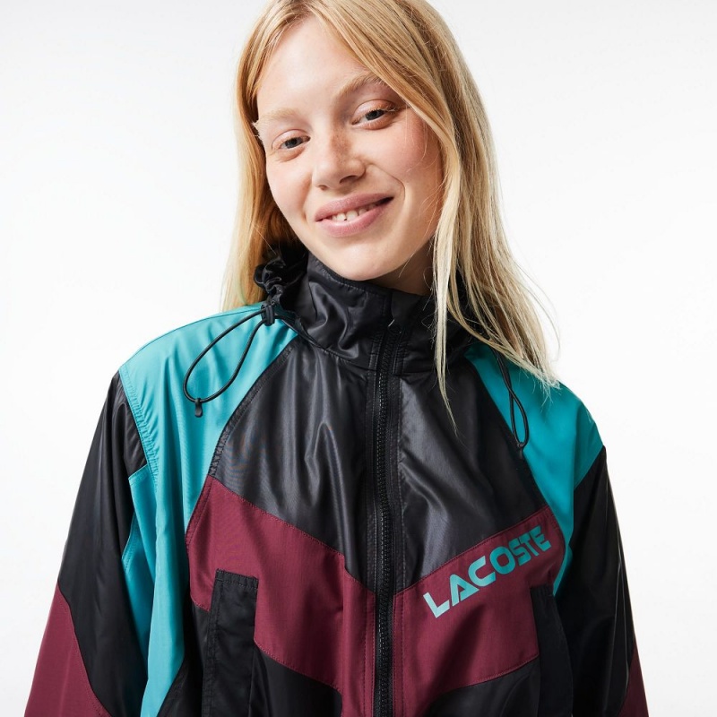 Women's Lacoste Oversized Adjustable Waiste Colorblock Jackets Black Blue Bordeaux | BHP728014