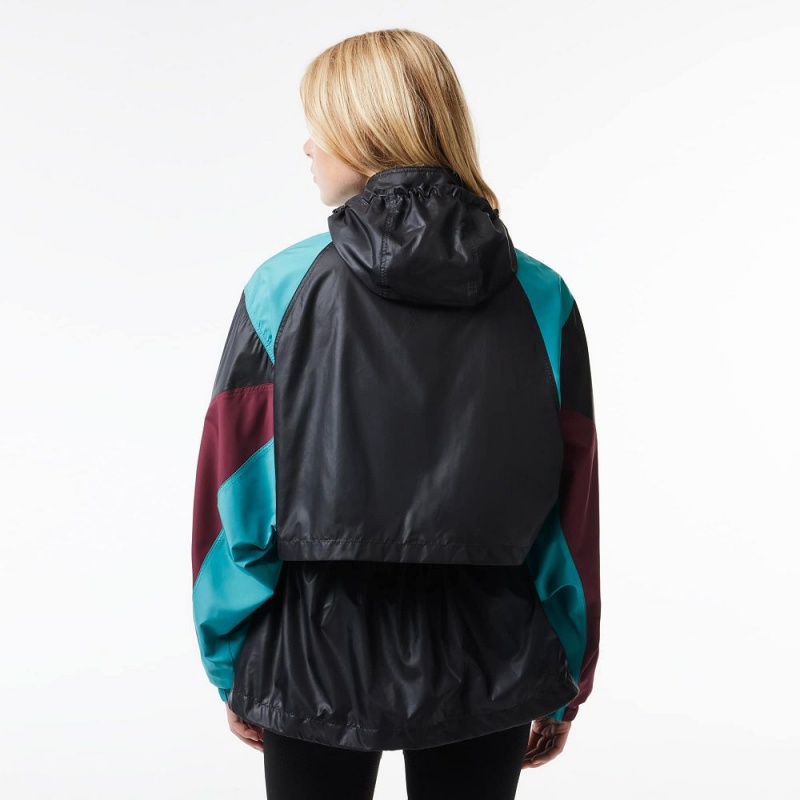 Women's Lacoste Oversized Adjustable Waiste Colorblock Jackets Black Blue Bordeaux | BHP728014