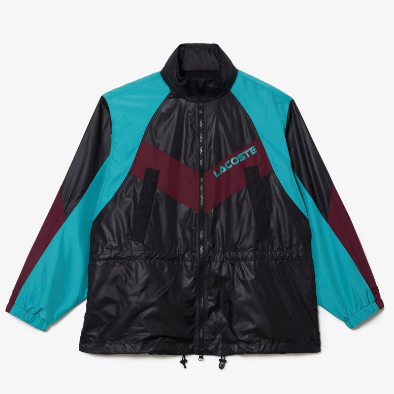 Women's Lacoste Oversized Adjustable Waiste Colorblock Jackets Black Blue Bordeaux | BHP728014