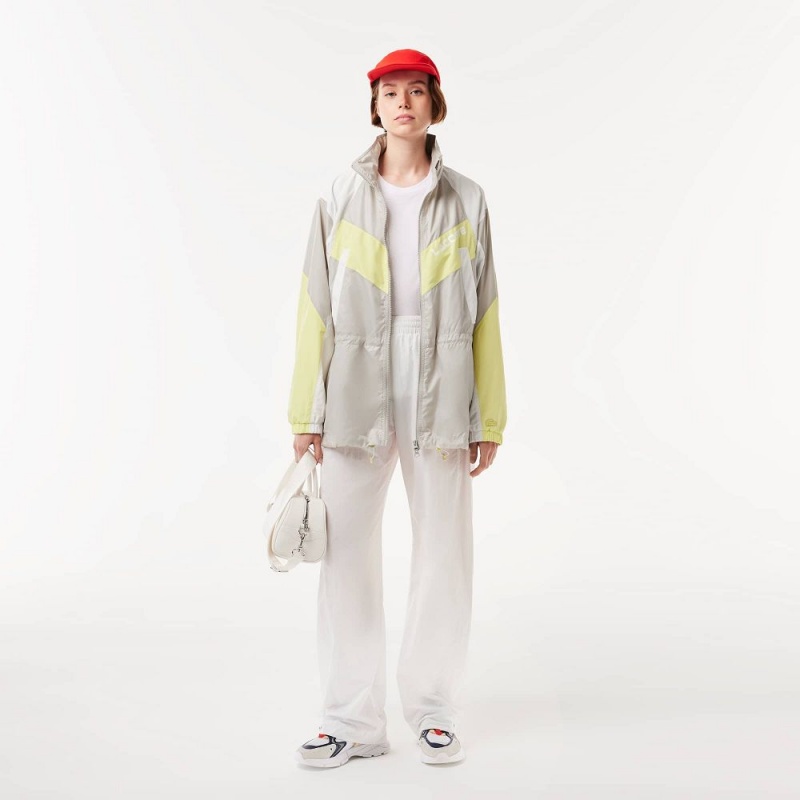 Women's Lacoste Oversized Adjustable Waiste Colorblock Jackets Grey White Flashy Yellow | ECS189506