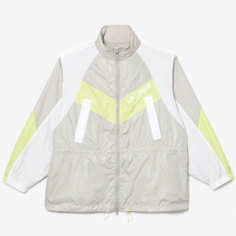 Women's Lacoste Oversized Adjustable Waiste Colorblock Jackets Grey White Flashy Yellow | ECS189506