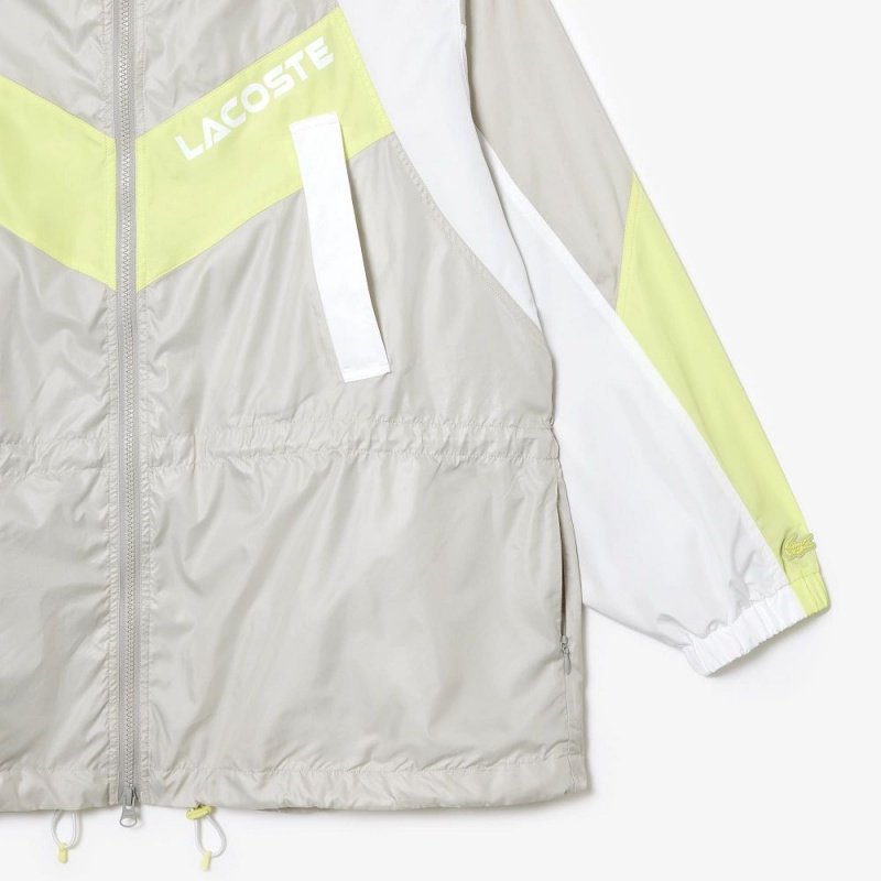 Women's Lacoste Oversized Adjustable Waiste Colorblock Jackets Grey White Flashy Yellow | ECS189506