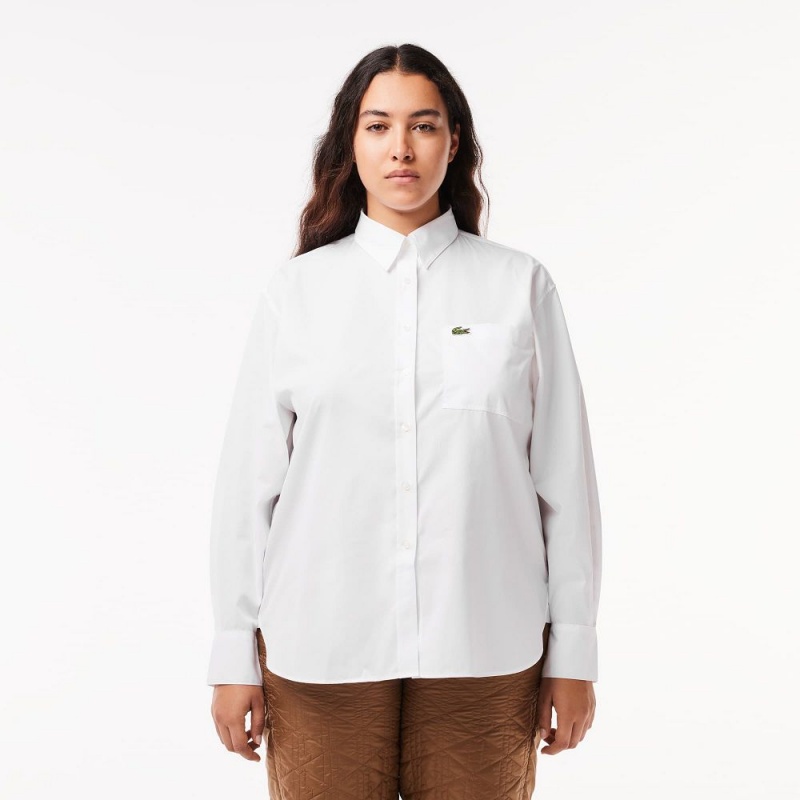 Women's Lacoste Oversized Button Down Shirt White | ELW780139