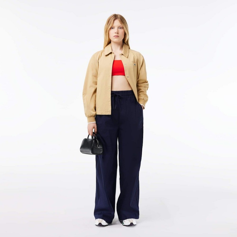 Women's Lacoste Oversized Cotton Blend Wide Leg Pants Navy Blue | GBA785294