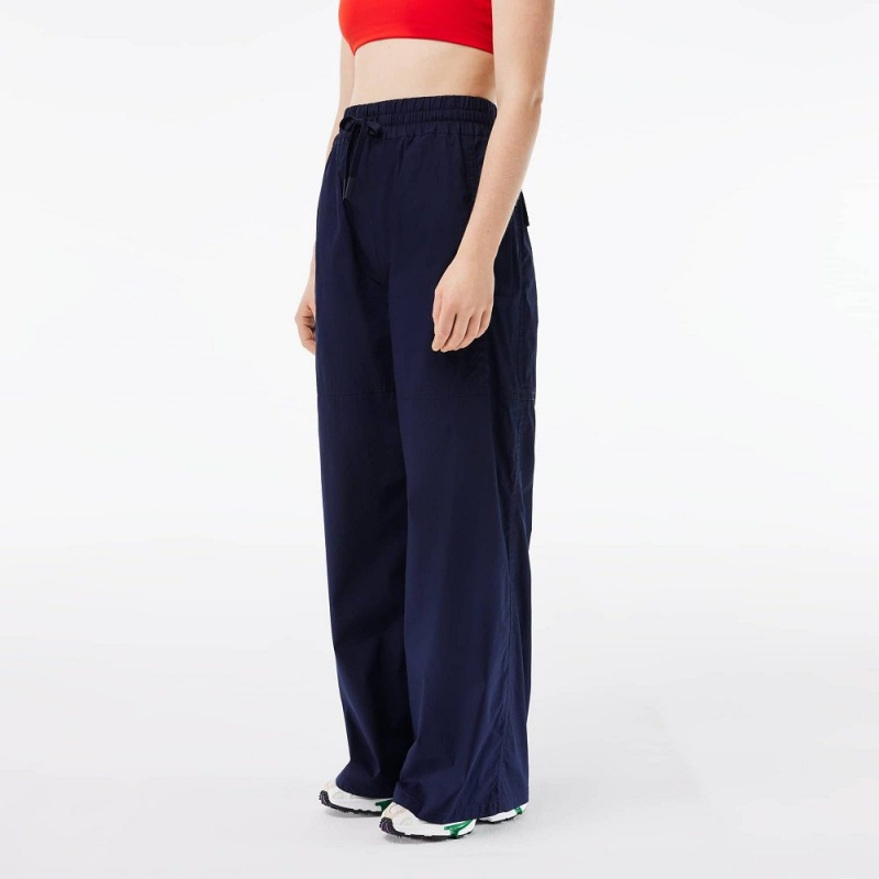 Women's Lacoste Oversized Cotton Blend Wide Leg Pants Navy Blue | GBA785294