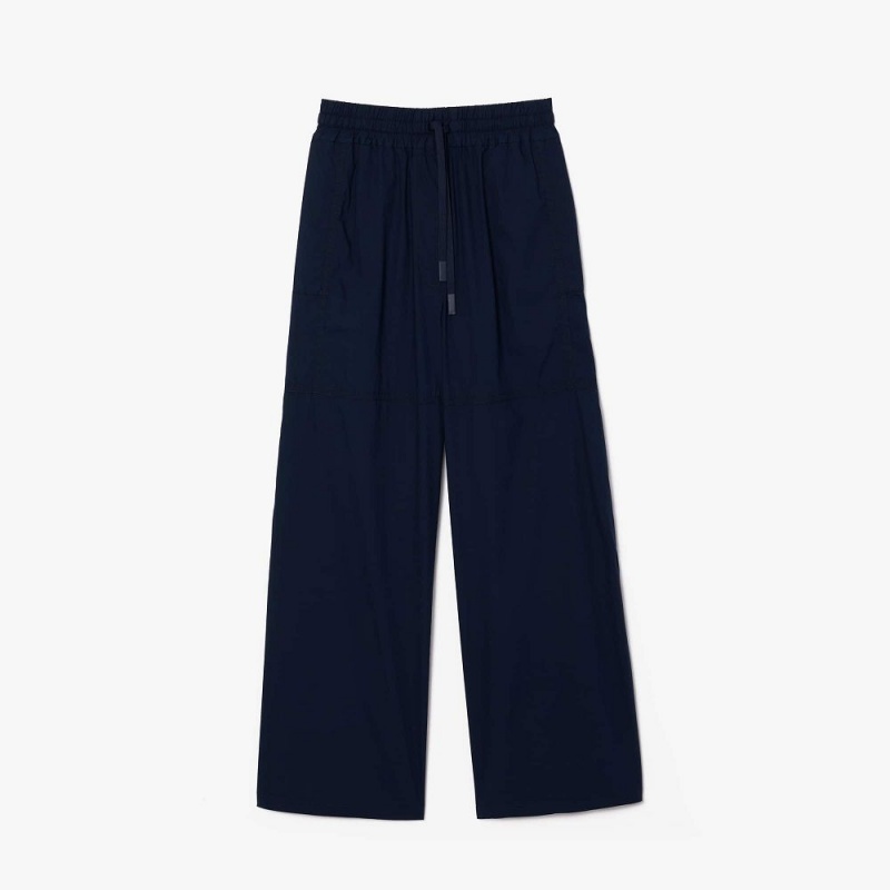 Women's Lacoste Oversized Cotton Blend Wide Leg Pants Navy Blue | GBA785294