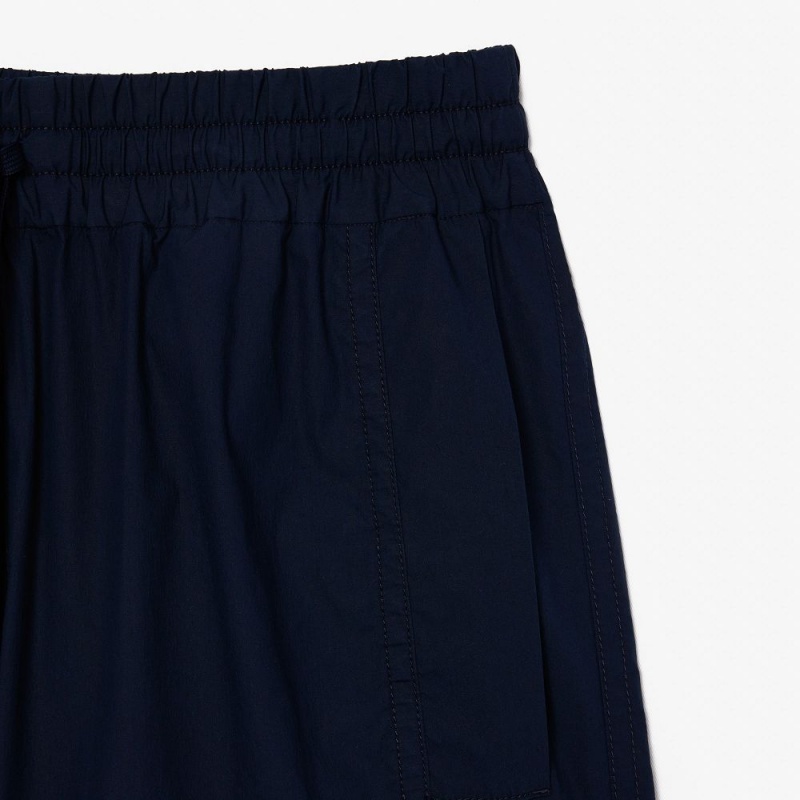 Women's Lacoste Oversized Cotton Blend Wide Leg Pants Navy Blue | GBA785294