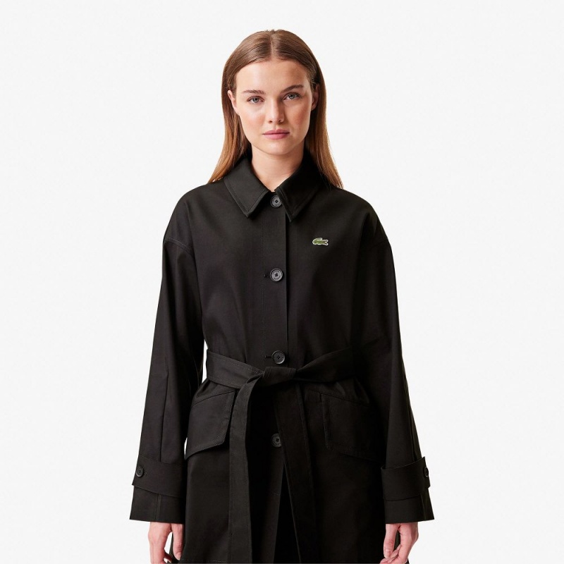 Women's Lacoste Oversized Cotton Coat Jackets Black | DST753948