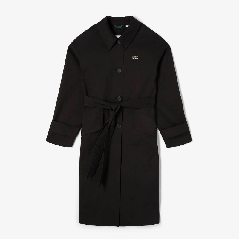 Women's Lacoste Oversized Cotton Coat Jackets Black | DST753948