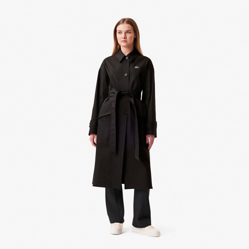 Women\'s Lacoste Oversized Cotton Coat Jackets Black | DST753948