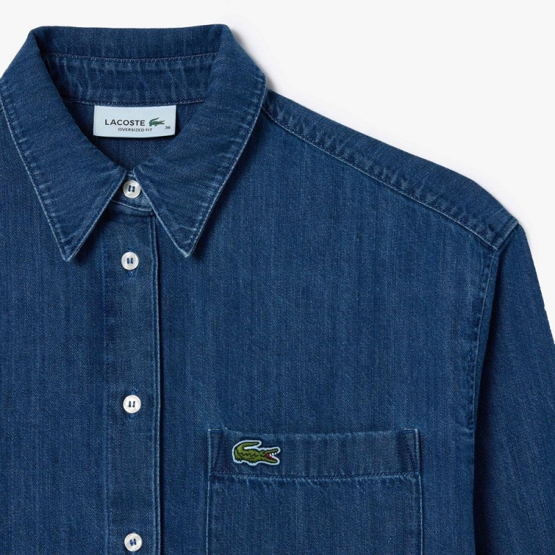 Women's Lacoste Oversized Cotton Denim Shirt Blue Chine | QTJ094231