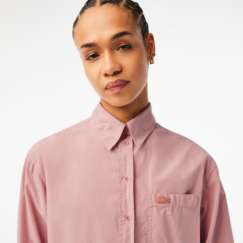 Women's Lacoste Oversized Cotton Poplin Shirt Pink | IVZ936804