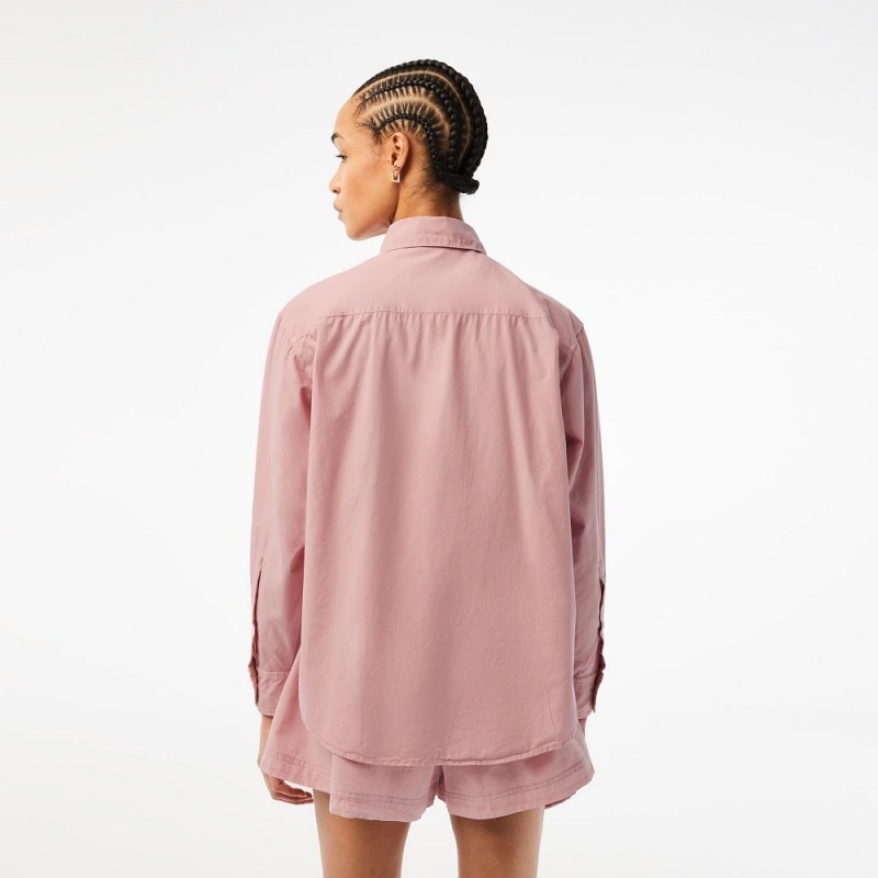 Women's Lacoste Oversized Cotton Poplin Shirt Pink | IVZ936804