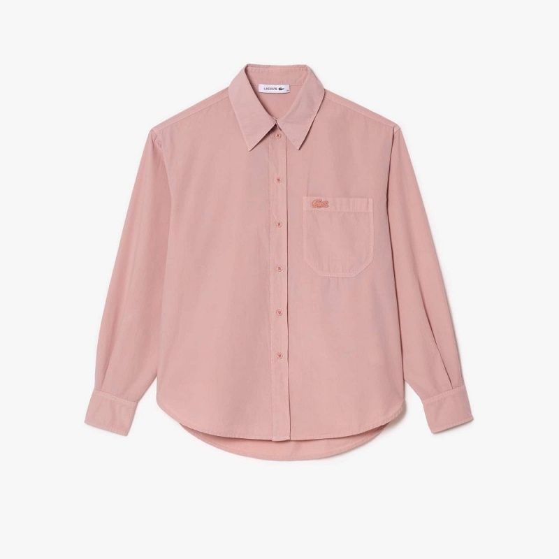 Women's Lacoste Oversized Cotton Poplin Shirt Pink | IVZ936804