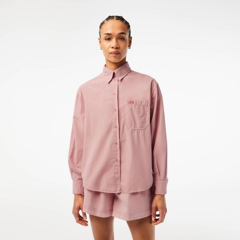 Women\'s Lacoste Oversized Cotton Poplin Shirt Pink | IVZ936804