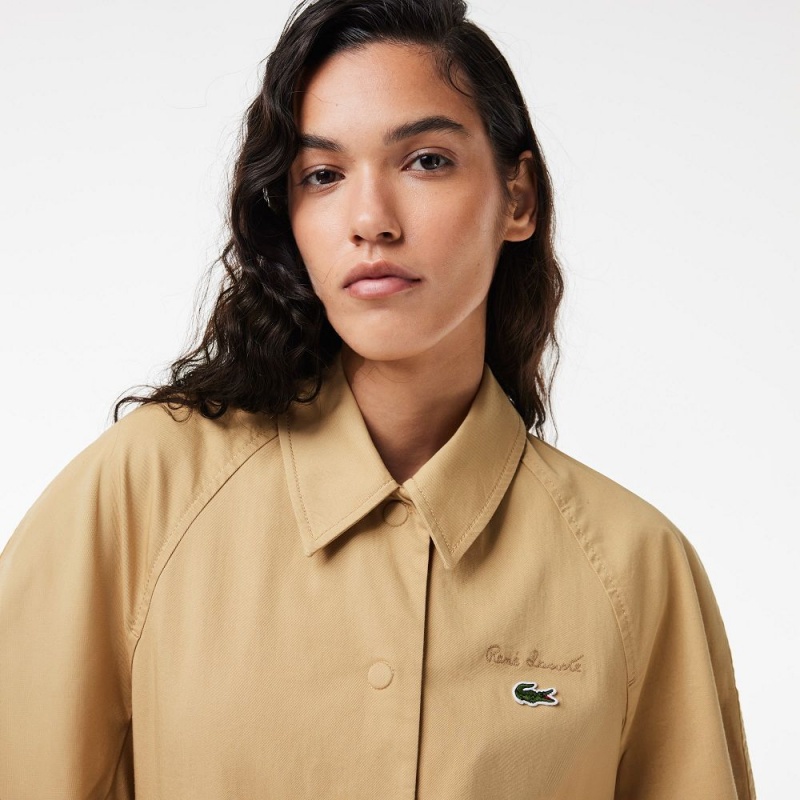 Women's Lacoste Oversized Embroidered Jackets Beige | QAB034815