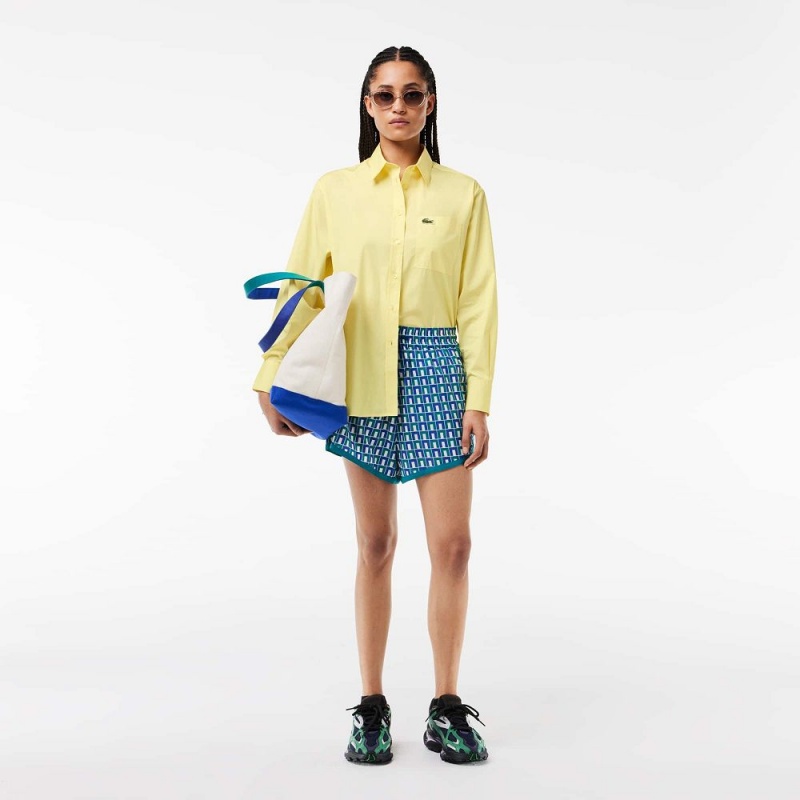 Women's Lacoste Oversized Fit Cotton Poplin Shirt Pastel yellow | BZP718403