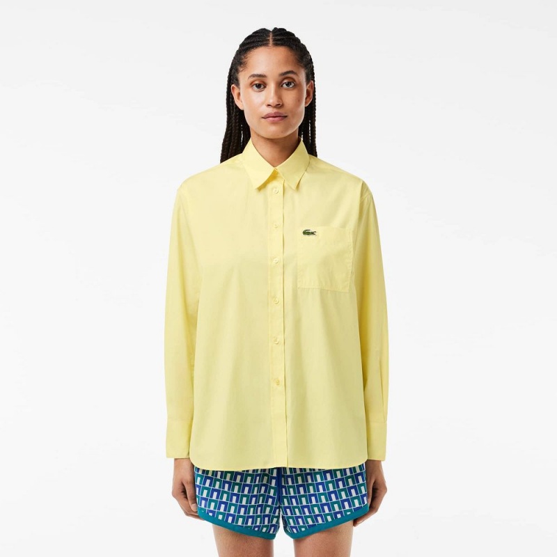 Women\'s Lacoste Oversized Fit Cotton Poplin Shirt Pastel yellow | BZP718403