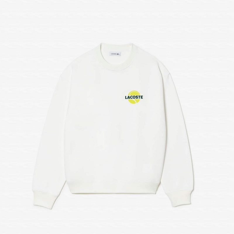 Women\'s Lacoste Oversized Fleece Tennis Ball Sweatshirt White | QPG346251