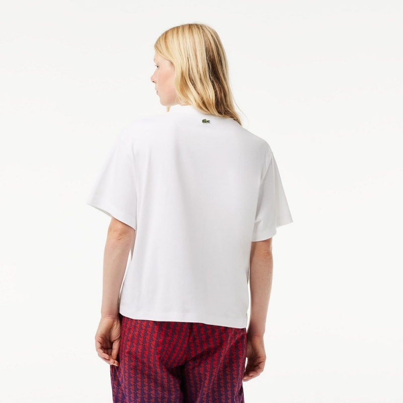 Women's Lacoste Oversized Iconic Croc Print Cotton T-Shirt White | OXL624031