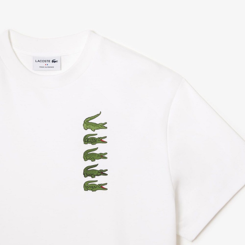 Women's Lacoste Oversized Iconic Croc Print Cotton T-Shirt White | OXL624031