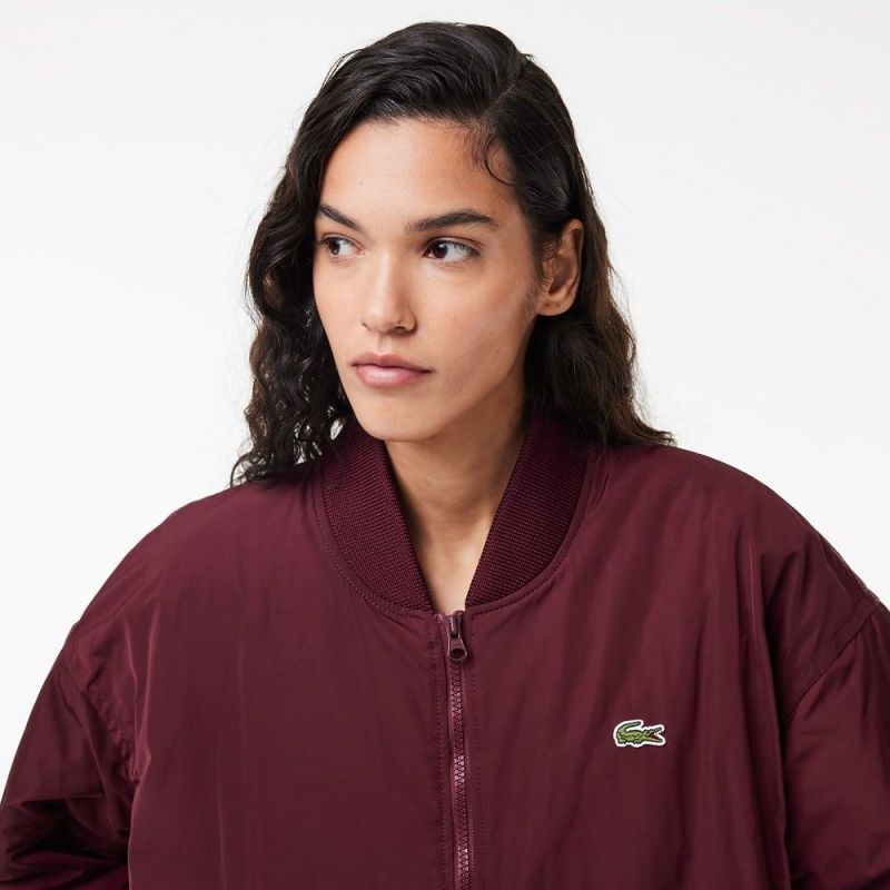 Women's Lacoste Oversized Ribbed Cuff Bomber Jackets Bordeaux | LDK139768