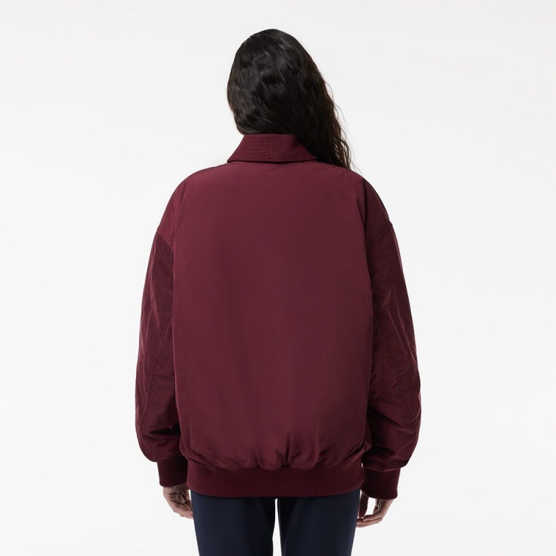 Women's Lacoste Oversized Ribbed Cuff Bomber Jackets Bordeaux | LDK139768