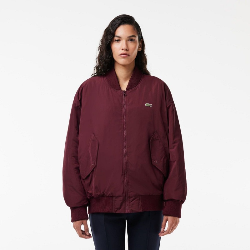 Women\'s Lacoste Oversized Ribbed Cuff Bomber Jackets Bordeaux | LDK139768