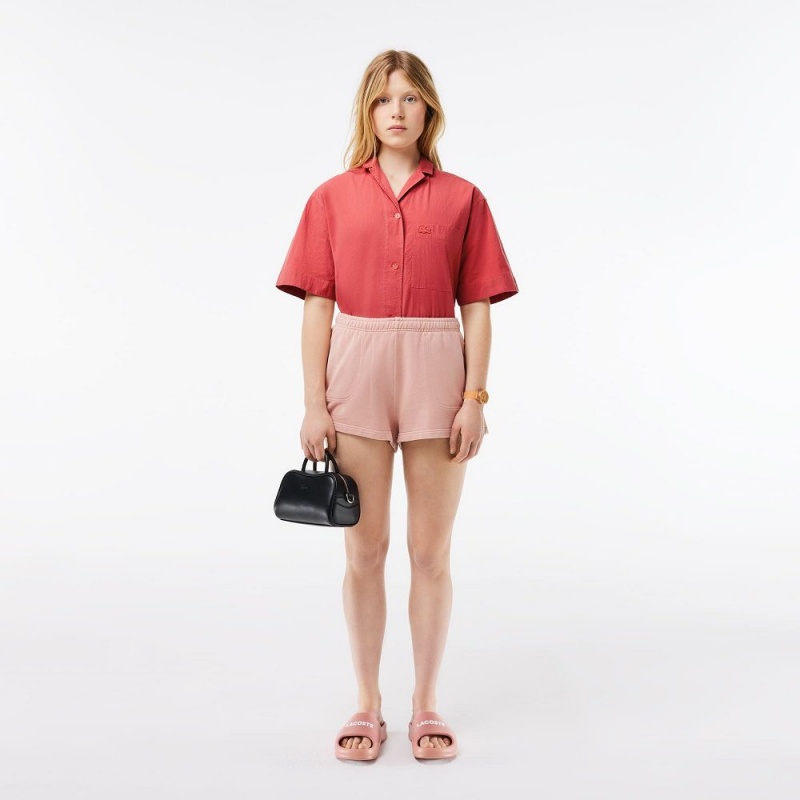 Women's Lacoste Oversized Short Sleeved Cotton Shirt Pink | TSJ384605