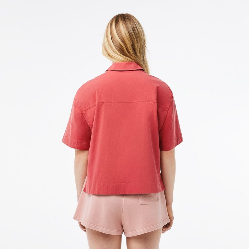 Women's Lacoste Oversized Short Sleeved Cotton Shirt Pink | TSJ384605