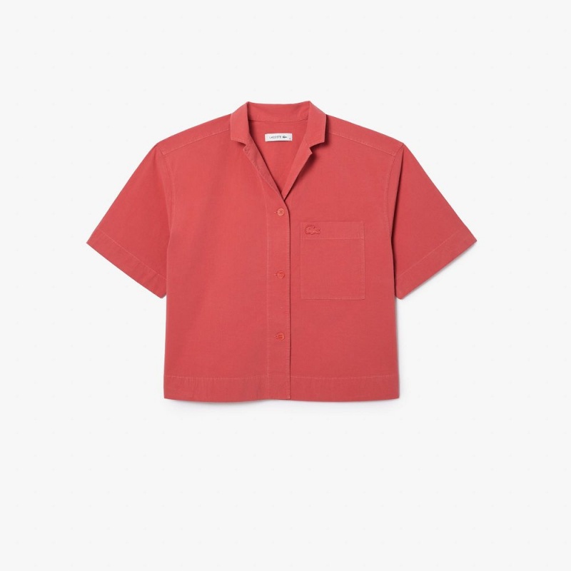 Women's Lacoste Oversized Short Sleeved Cotton Shirt Pink | TSJ384605