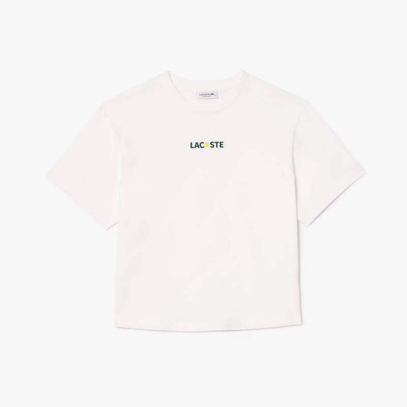 Women's Lacoste Oversized Tennis Ball Print Jersey T-Shirt White | BDF189473