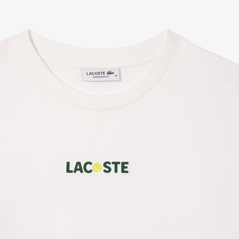 Women's Lacoste Oversized Tennis Ball Print Jersey T-Shirt White | BDF189473