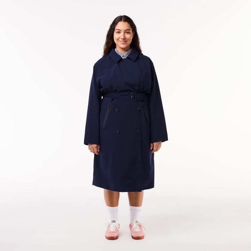 Women's Lacoste Oversized Trench Coat Jackets Navy Blue | GRK752493