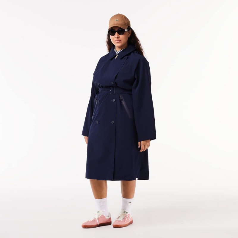 Women's Lacoste Oversized Trench Coat Jackets Navy Blue | GRK752493