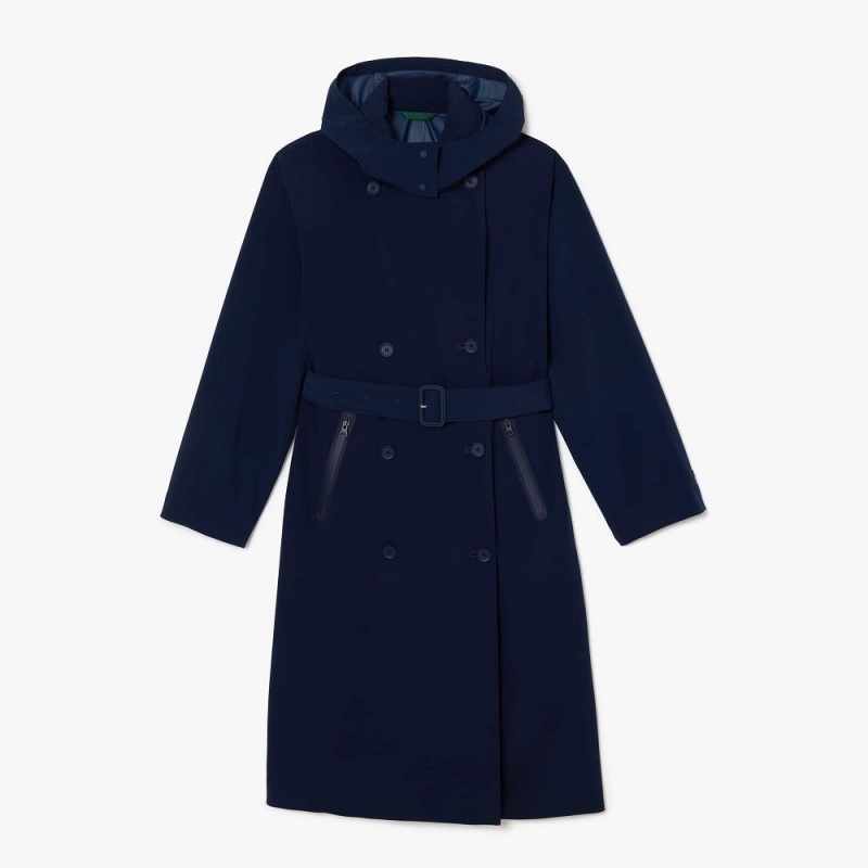 Women\'s Lacoste Oversized Trench Coat Jackets Navy Blue | GRK752493