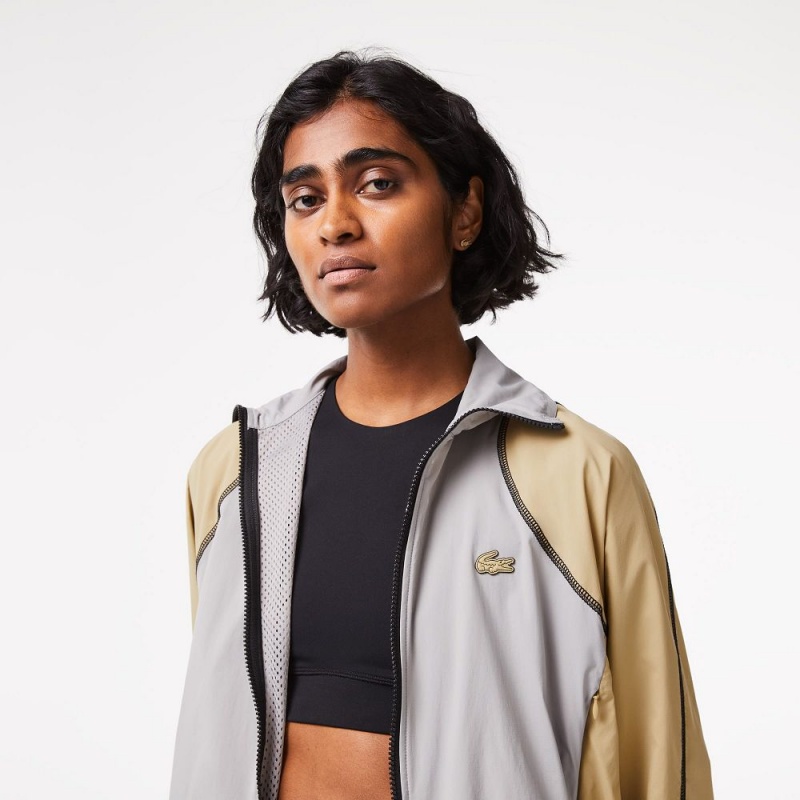 Women's Lacoste Oversized Two-Tone Jackets Grey Beige | QKX123960