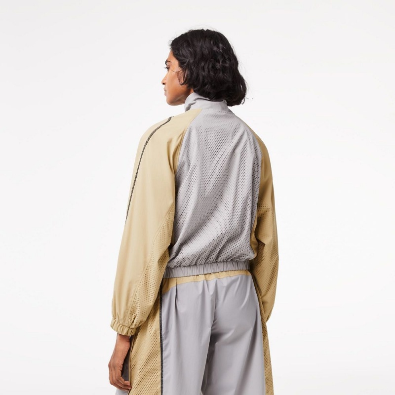 Women's Lacoste Oversized Two-Tone Jackets Grey Beige | QKX123960