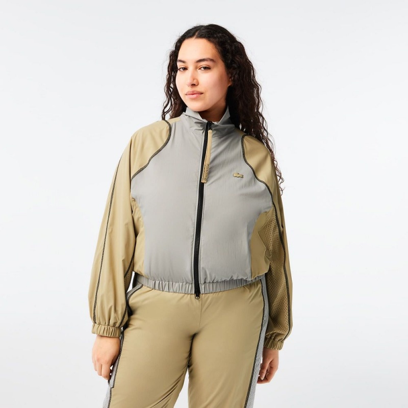 Women's Lacoste Oversized Two-Tone Jackets Grey Beige | QKX123960