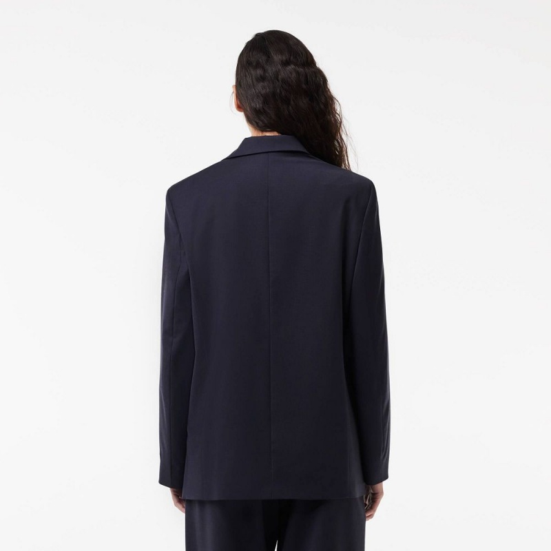 Women's Lacoste Oversized Wool Blazer Jackets Abysm blue | KFW094632