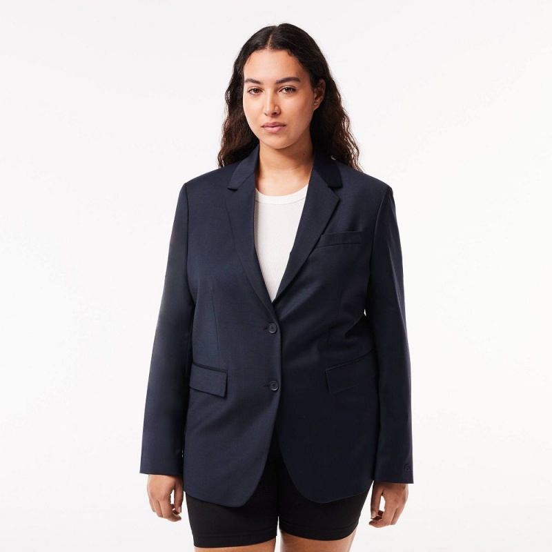 Women's Lacoste Oversized Wool Blazer Jackets Abysm blue | KFW094632