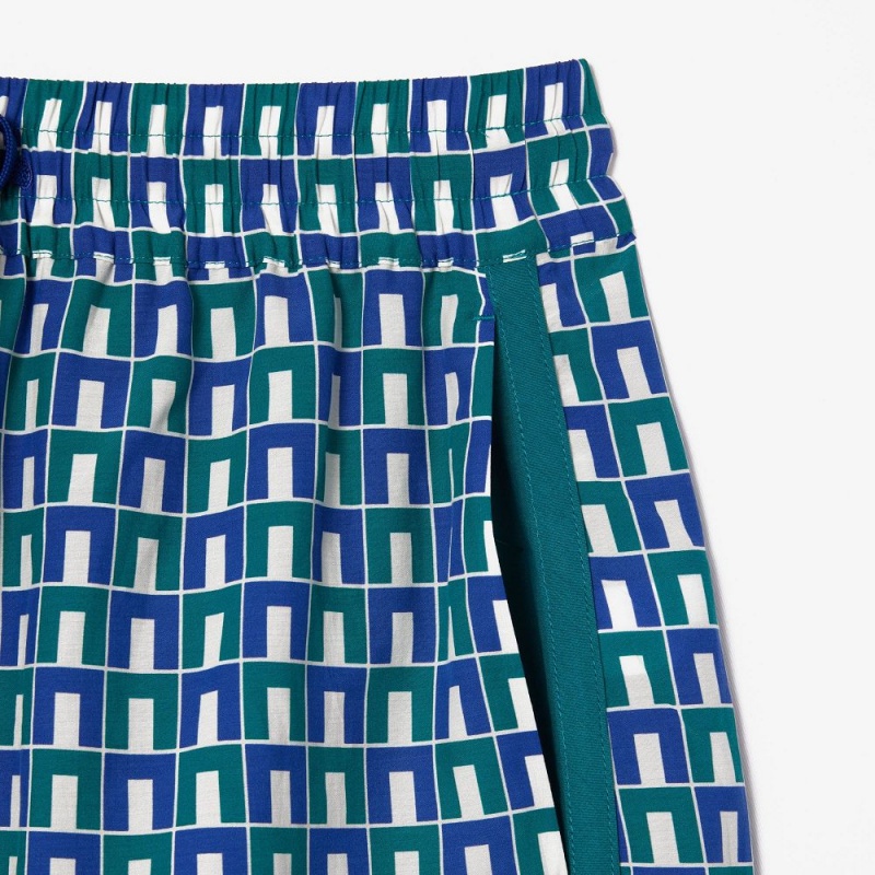 Women's Lacoste Patterned Draped Bermuda Shorts White Blue Green | EUG159328