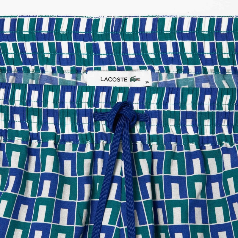 Women's Lacoste Patterned Draped Bermuda Shorts White Blue Green | EUG159328