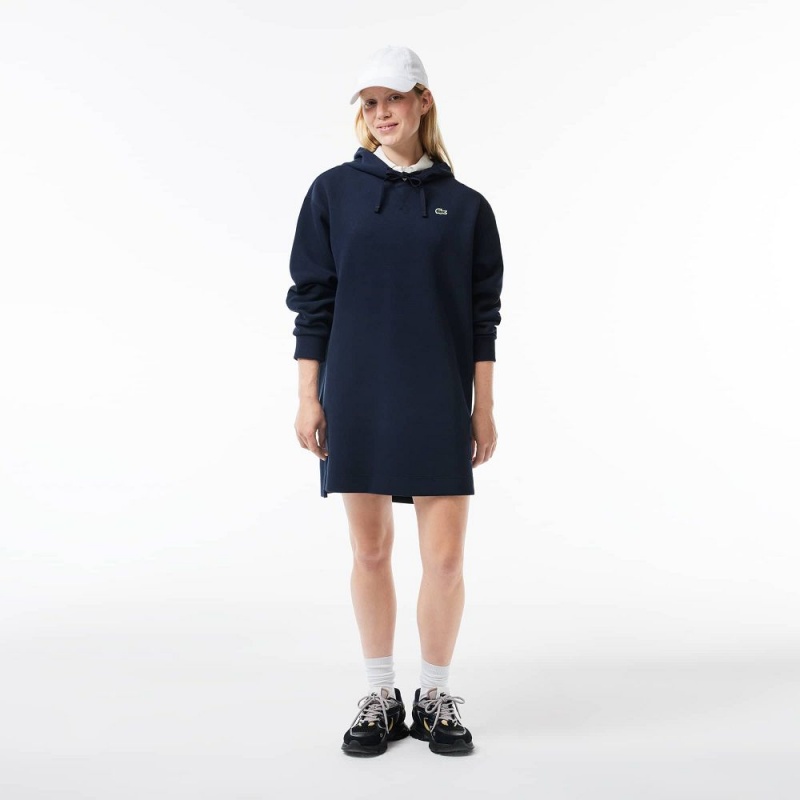 Women's Lacoste Piqué Hoodie Dress Navy Blue | GVW497215