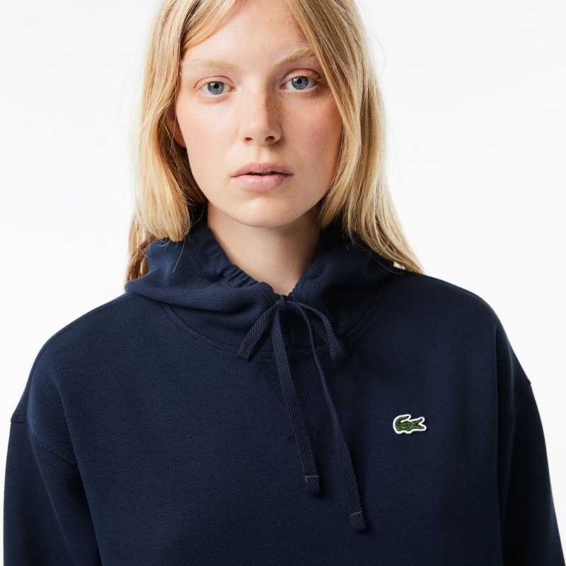 Women's Lacoste Piqué Hoodie Dress Navy Blue | GVW497215