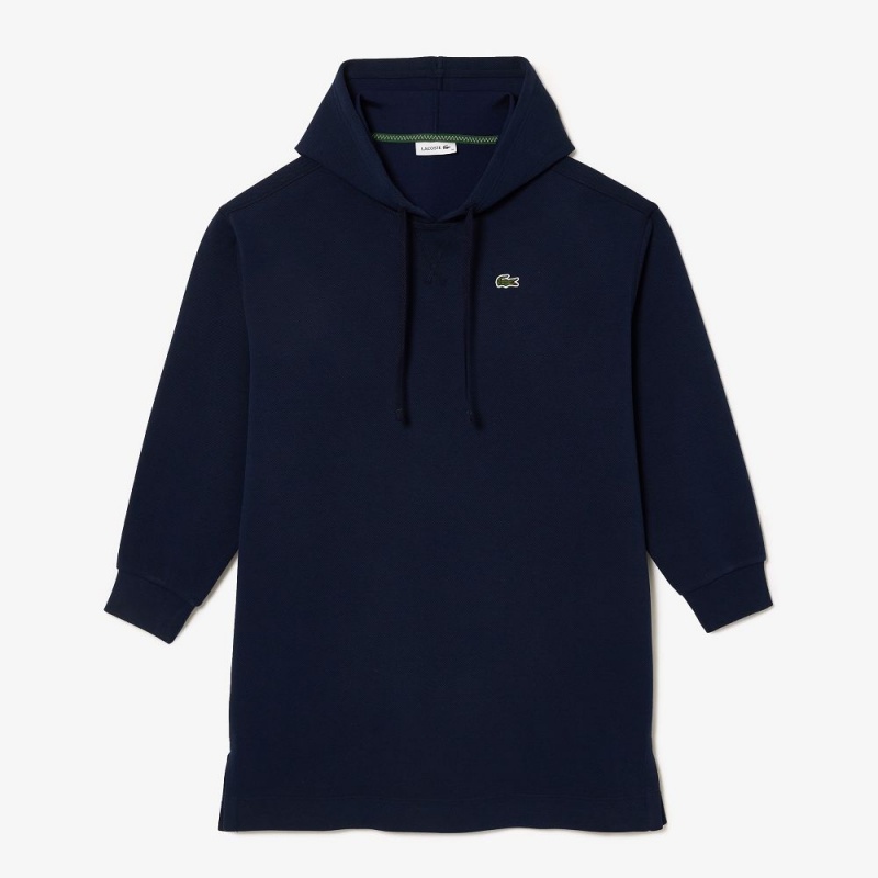 Women's Lacoste Piqué Hoodie Dress Navy Blue | GVW497215