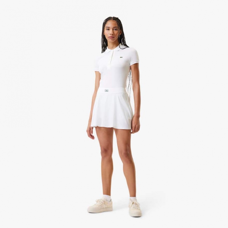 Women's Lacoste Pleated Back Ultra-Dry Tennis Skirt White Green | CYD148306